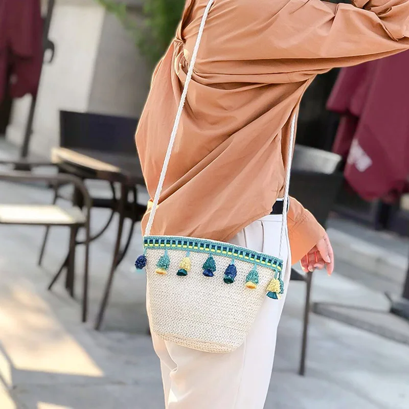 New Fashion Women Tassel Straw Bags INS Popular Female Handbag Summer Casual Lady Shoulder Bag Travel Mini Knit Crossbody SS3297 (13)