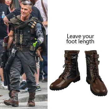

Deadpool 2 Cosplay Cable Costume Made Men Zipper Boots Flat Black Brown Leather Shoes for Men Adult New Arrival Halloween Party