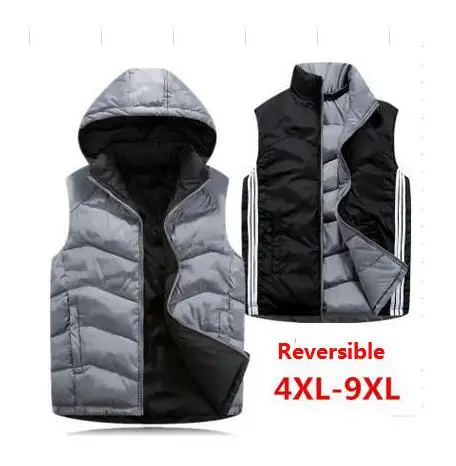 

Autumn Winter Reversible Two Sided Wear Waistcoat Men Hooded Vest Cotton Down Jacket Sleeveless Coat Plus Size 4XL 5XL 6XL - 9XL