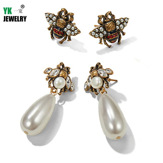 Baroque Bee Stud Earrings Trendy Fashion Vintage Pearl Insect Baroque Bee Stud Earrings Trendy Fashion Vintage Pearl Insect Women Wedding Bride