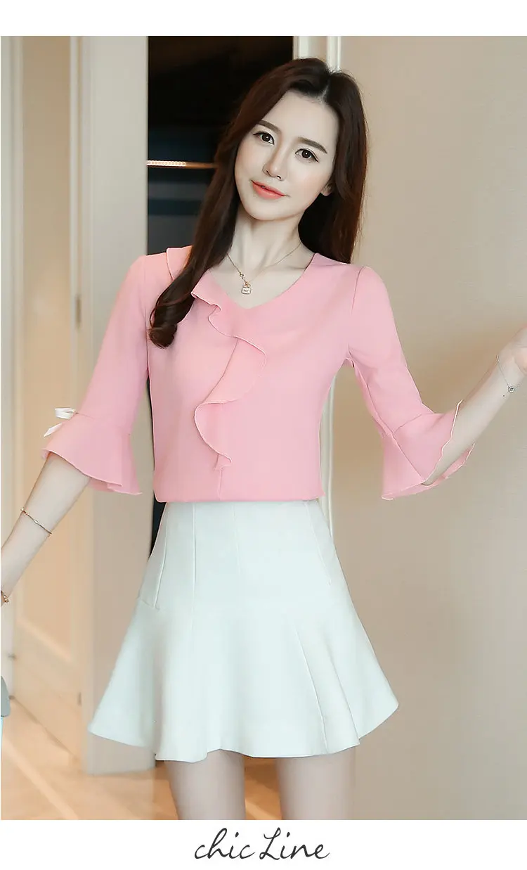 Chiffon Blusas Mujer 2018 Moda Women Blouses Summer Flare Sleeve Ruffle Shirts Femme Fashion Office Plus Size Tops Ladies S-3XL (8)