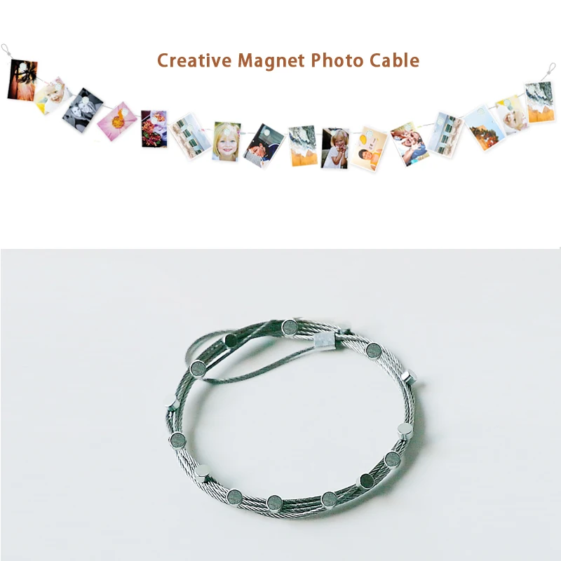 

2pcs 3M/1.5m High Quality Silver Magnetic Cable Photo Card Holder With 16/8 Net Magnetic Buckle Image Magnet Anniversary Decor