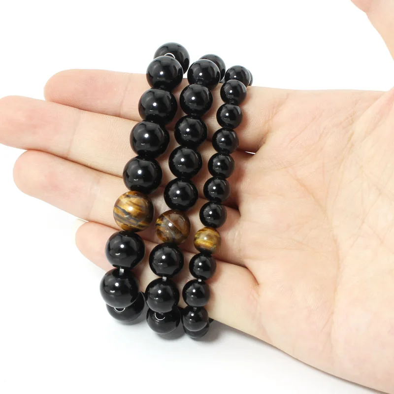2017 Новый стиль натуральный черный браслет желтый тигровый глаз камень круглые