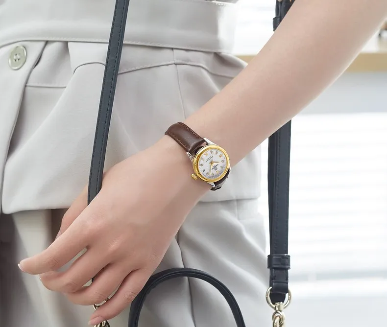 Карнавал модные автоматические часы для женщин календари Regalos para mujer Роскошные деловые часы кожа HD световой сапфир
