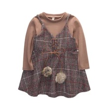 Весенне-осенний наряд года, платье с бретельками, комплект из двух предметов, футболка с длинными рукавами+ сетка