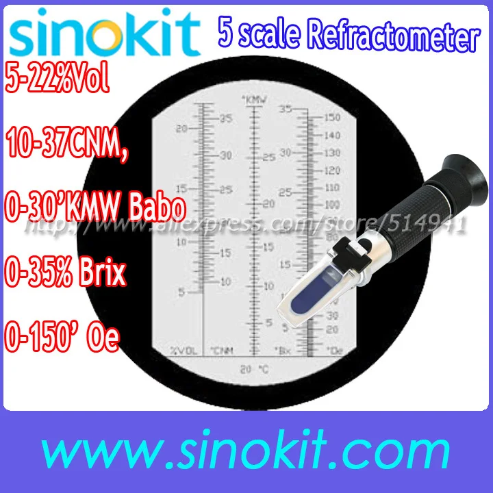 

5-22%Vol;10-37CNM;0-30KMW Babo;0-35% Brix;0-150'Oe Five world level Refractometer - RHO-150FATCBlack
