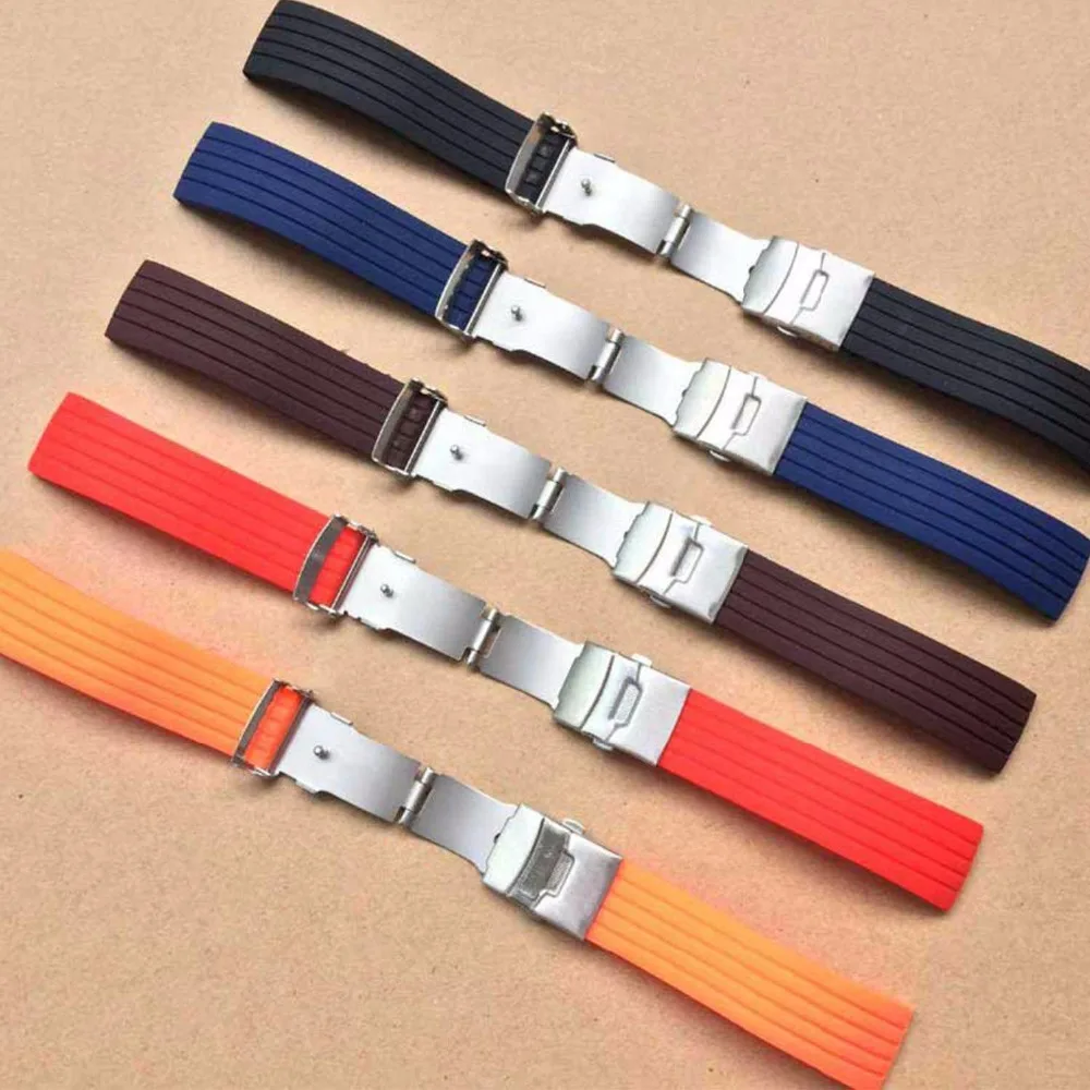 Silicone rubber 16, 18, 20, 22, 24mm strap strap implantation waterproof buckle with stainless steel buckle