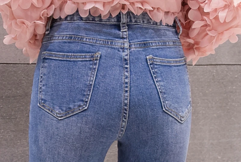 Женские джинсы с высокой талией, весна-осень, большие размеры, расклешенные джинсы в Корейском стиле, синие узкие джинсовые брюки