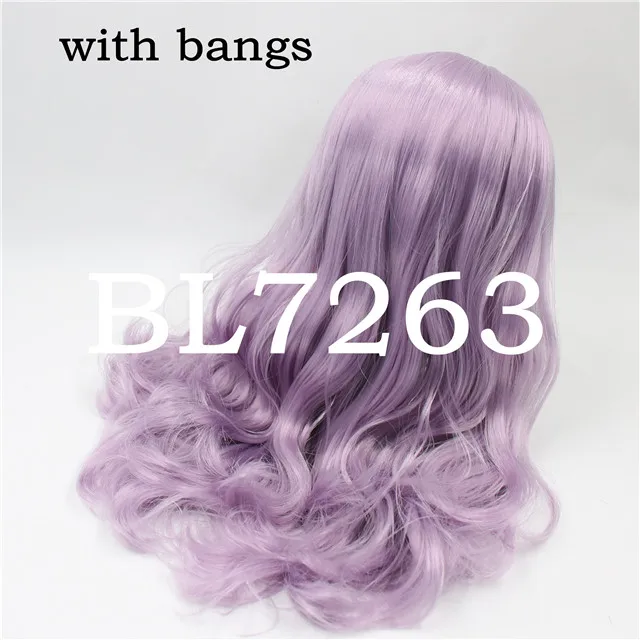Для blyth куклы ледяной парик только rbl головы и купол волнистые смешать чистый цвет волос, фиолетовый розовый серый волос - Цвет: d