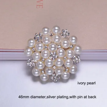 

(M0436) 46mm diameter, rhinestone metal brooch with pin,silver color, ivory pearl ,100pcs/lot