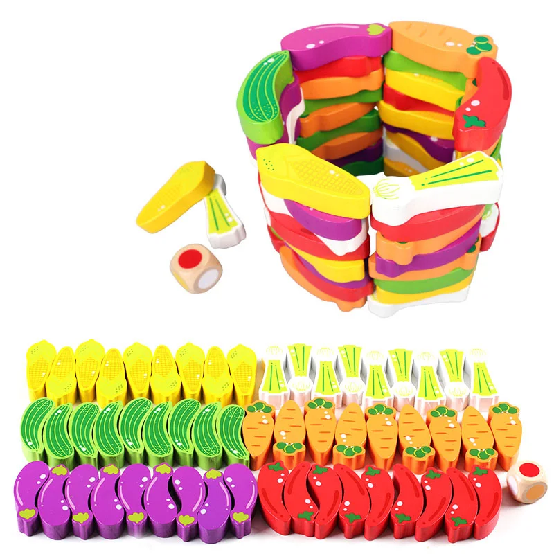 Vegetables "Tower Stacks " Board Game Colorful Environmental Wood