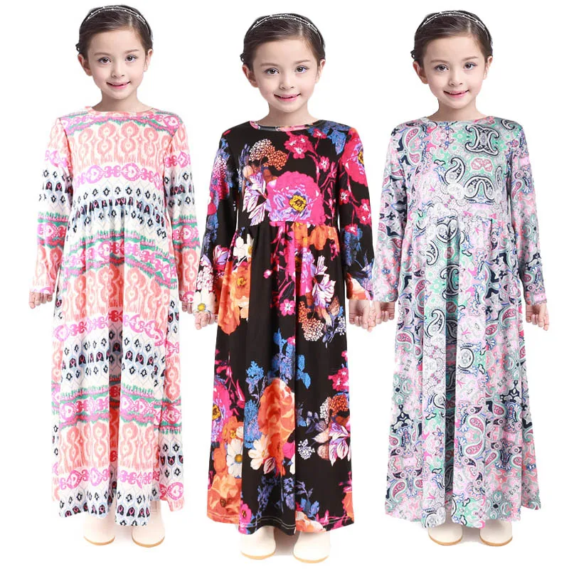

2019 Girls Bohemian Maxi Dresses Elegant 2 3 4 5 6 7 yrs Kids Floral Beach Dress Spring Autumn Baby Girls Clothes Long Vestidos