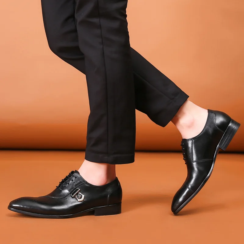 FELIX CHU/итальянская дизайнерская обувь с перфорацией типа «броги»; цвет черный, коричневый; Мужская официальная обувь из натуральной кожи на шнуровке; оксфорды; вечерние туфли для офиса и свадьбы; 188-89