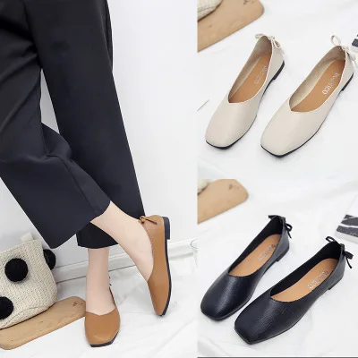 

Women's 2018 single shoes women's summer flat top size granny shoes nude color light mouth women's shoes