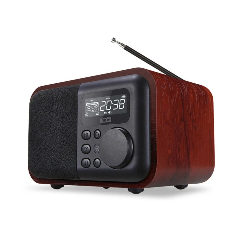 

D90 Wireless Wooden Portable Bluetooth Speaker Alarm and Disk Card Subwoofer Retro Music Radio