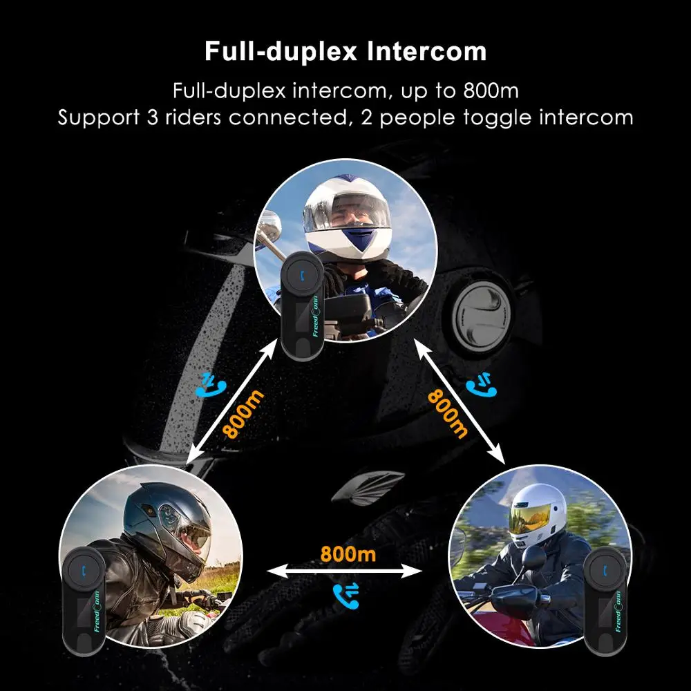 FreedConn TCOM-SC мотоциклетный Bluetooth домофон 800 м гарнитура шлем для 6 всадников Домофон Мягкий наушник FM радиоселектор Moto