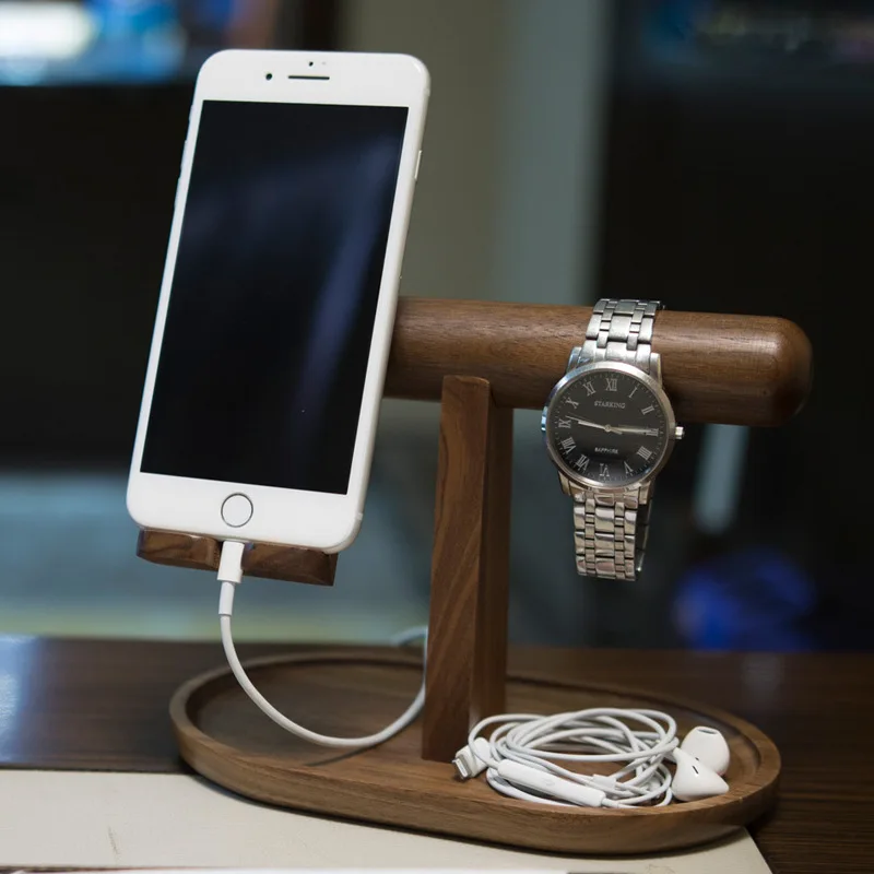 

Wooden Charging Station for Iphone,Ipad,Samsung,and Other Smartphones,with Key Holder Wooden / Valet / Watch Stand