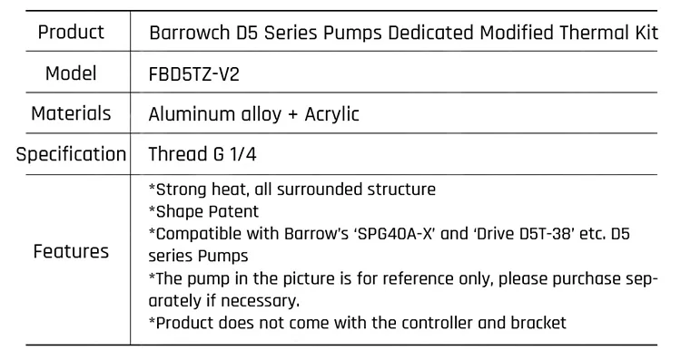 Barrowch FBD5TZ-V2 D5 серия насосов специализированный, модифицированный термо комплект, для D5 серии насосов, курган SPG40A-X и приводной D5T-38