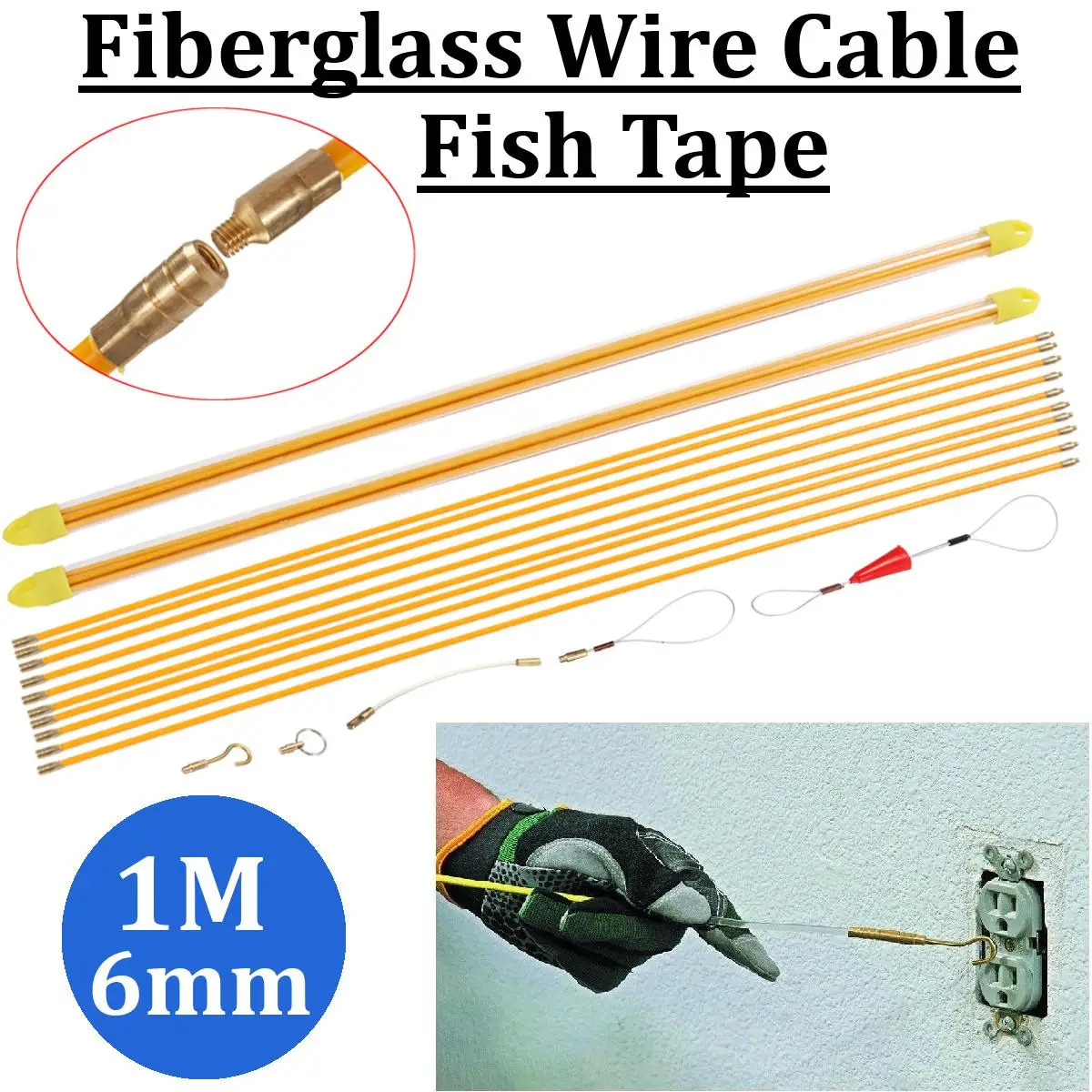 6 мм 10x1 м стекловолоконной проволоки Cable Rod Съемник электрические протяжная проволока Pull Push Kit стекловолоконной проволоки Cable Rod Съемник Набор инструментов прочный