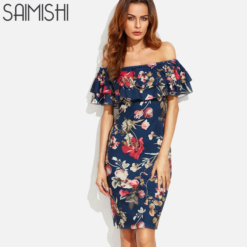 Saimishi Size S XL Summer Tiered Ruffles Bodycon font b Dress b font Fashion font b