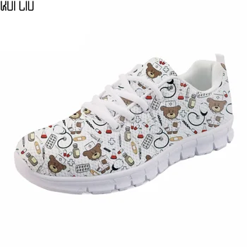 

Customized White Cute Cartoon Nurse Bear Pattern Women Casual Sneakers Nursing Comfortable Mesh flat Shoes for Female Girls