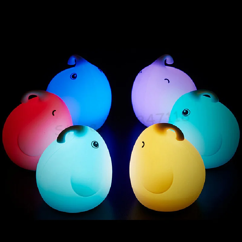 

2017 New USB Rechargeable Silicone Night Light Multicolor LED Elephant Night Lamp Color Changing Sensitive Control Table Lamp