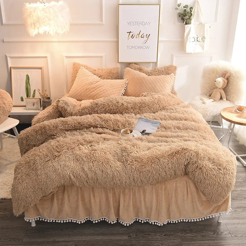 Luks Pelus Tuylu Nevresim Takimi Taklit Kurk Nevresim Kapitone Firfir Bedskirt Ponponlar Fringe Yastik Shams Duvet Cover Aliexpress