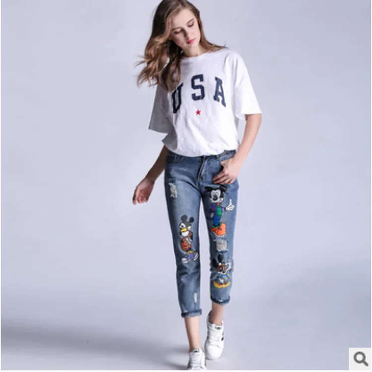 Ladies Jeans plus big size, 4XL high waist trouser aesthetic,embroidery denim mom,mickey jeans boyfriend for women,zaraing ankle