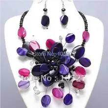 Bejeweled фиолетовый и розовый полудрагоценное короткое и массивное ожерелье с цветком набор оптом дизайнерская бижутерия Новинка FN752