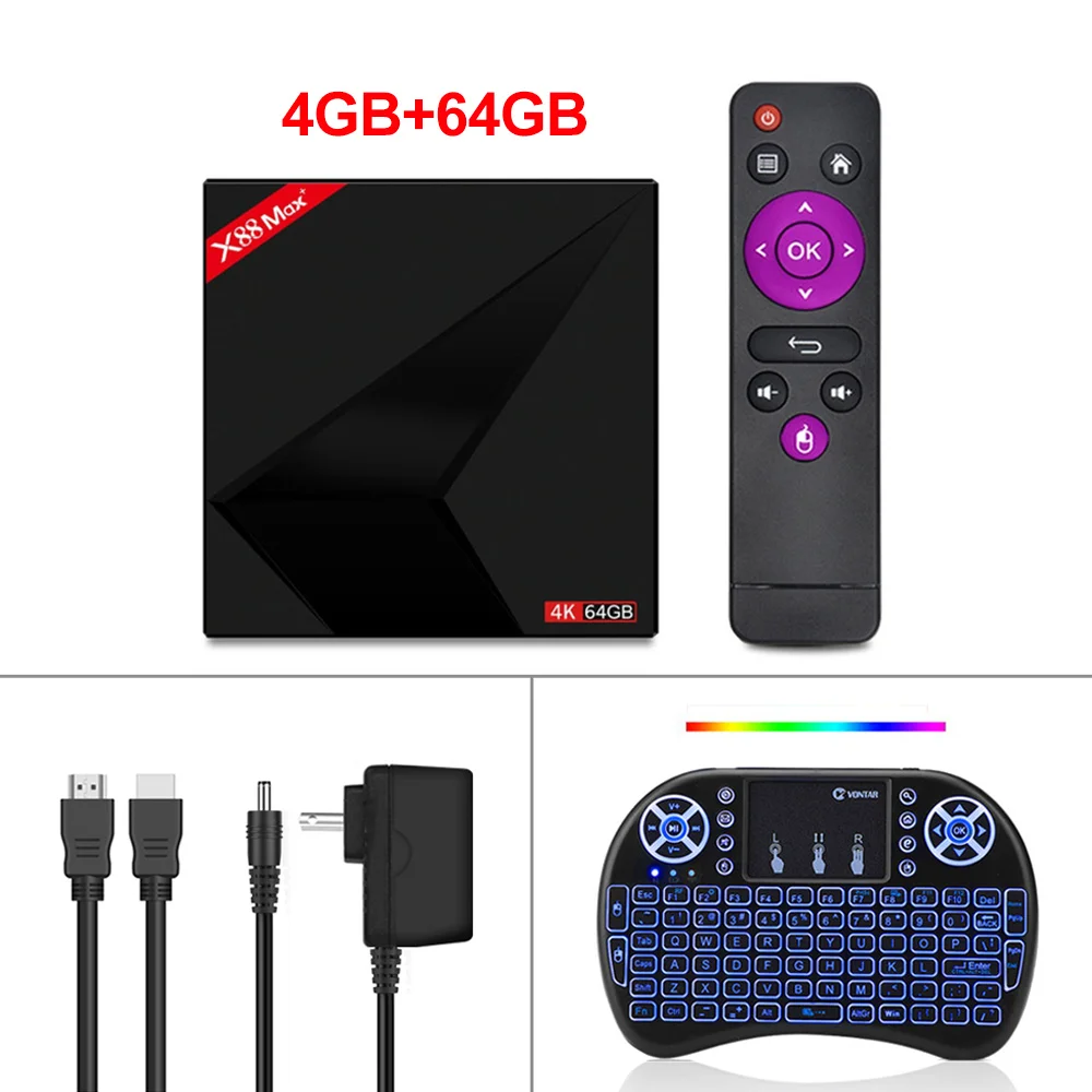 4K Android 9,0 ТВ приставка X88 MAX Plus 4 Гб ОЗУ 64 Гб ПЗУ RK3318 пятиядерный 2,4G/5G Wifi BT4.0 USB3.0 X88MAX+ потоковый медиаплеер - Цвет: 4G64G add Backlit i8