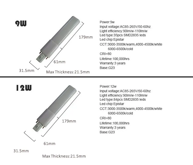 Anos de Garantia Conduziu a Lâmpada Led de Luz 3 5 w 7 w 9 w 12 w 15 w G23 G23 Lâmpada Luz pl Pl s Substituição 6 g23 led bulb