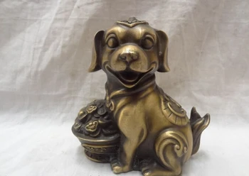 

song voge gem S2395 Chinese Zodiac Bronze Animals YuanBao Wealth Treasure Basin Dog Statue Sculpture