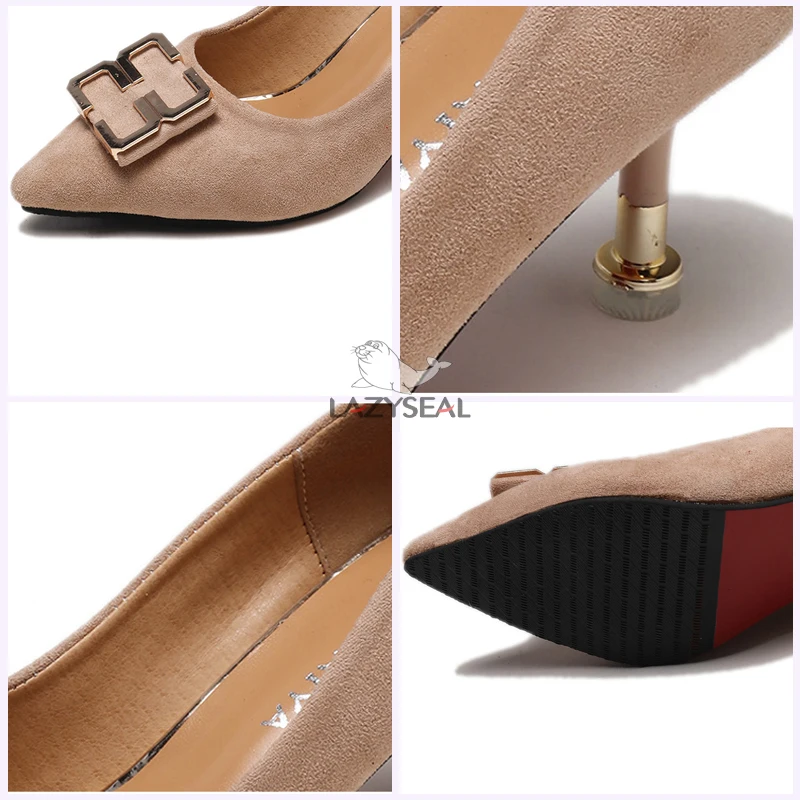 LazySeal/элегантные женские туфли-лодочки с металлической пряжкой; туфли на высоком каблуке; женские туфли-лодочки с острым носком на тонком каблуке; женские свадебные туфли