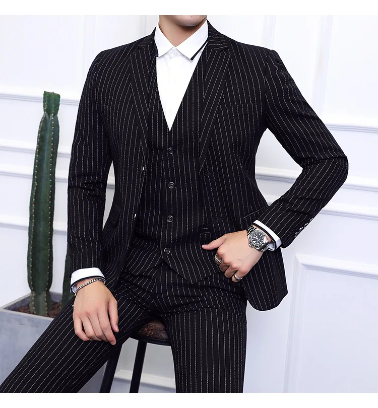 Men's Striped Suit Three-piece Large Size 6XL British Style Gentleman Business Banquet Wedding Host Fashion Quality Formal Suit