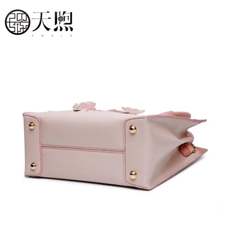 PMSIX новые женские кожаные сумки модные дизайнерские тисненые цветные цветы сумки тоут женская сумка Топ кожаная сумка Розовый