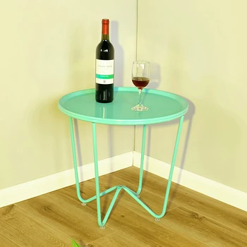 

Assemble SKY BLUE Home Furnishing Simple Tea Table Living Room Iron Small Round Fashion Small Side Sofa Table