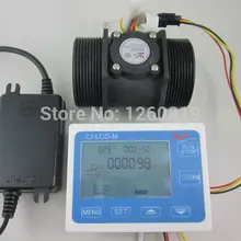 G" 2 дюймов потока Сенсор воды расходомер 10-200L/мин+ ЖК-дисплей Дисплей расходомер количественный контроллер+ DC24V Мощность адаптер питания
