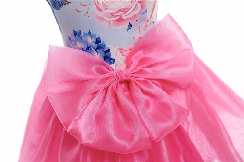 2018 New Girl Printed Dress Big Red Flower Bowknot Girl Kids Organza Pettiskirt Princess Dress Child Clothes04