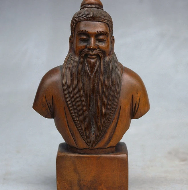 China Boxwood Wood Famous History Confucius philosopher Kong Zi Bust