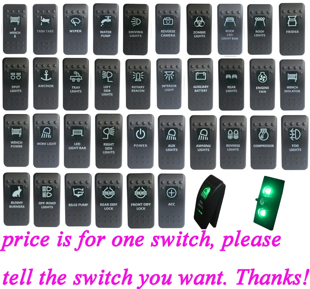 

For Carling ARB Narva 4x4 Style Rocker Switch Green Led Light Bar ON OFF/ ON OFF ON 12V Car Boat Truck Caravan Toggle Switch