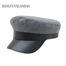 Военная шапка шапки s берет зимние шапки для мужчин и женщин ПУ кожа полями шерстяная вязаная шапка черная кость Женская винтажная Gorra Militar