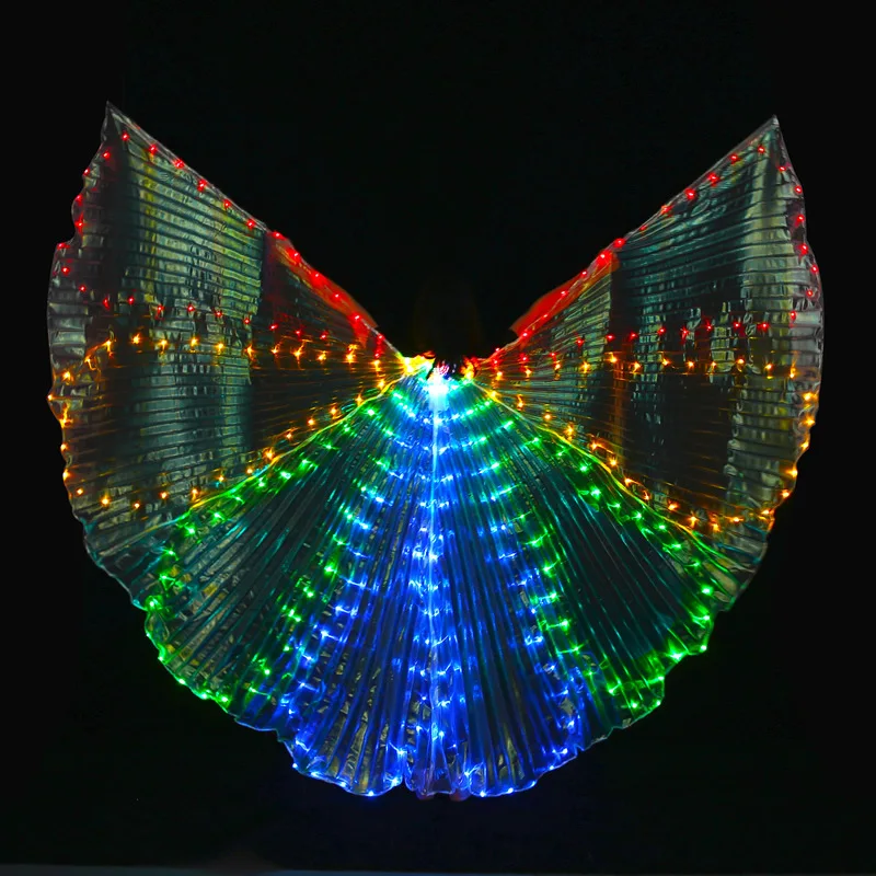 

8 slice colored belly dance isis wings with leds with the stick butterfly dancer costume prop adult rainbow
