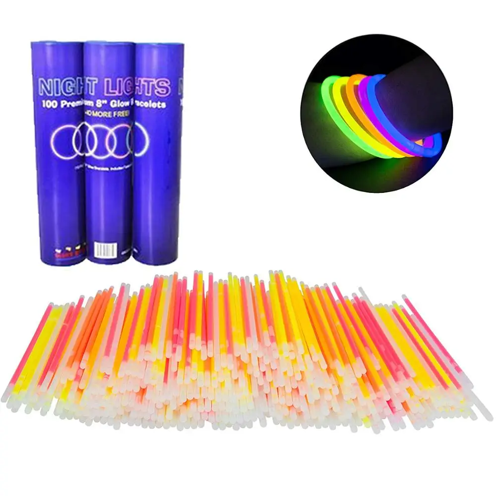 

100 Pcs Party Fluorescence Light Glow Sticks Bracelets Necklaces Neon For Wedding Party Glow Sticks Bright Colorful Glow Sticks