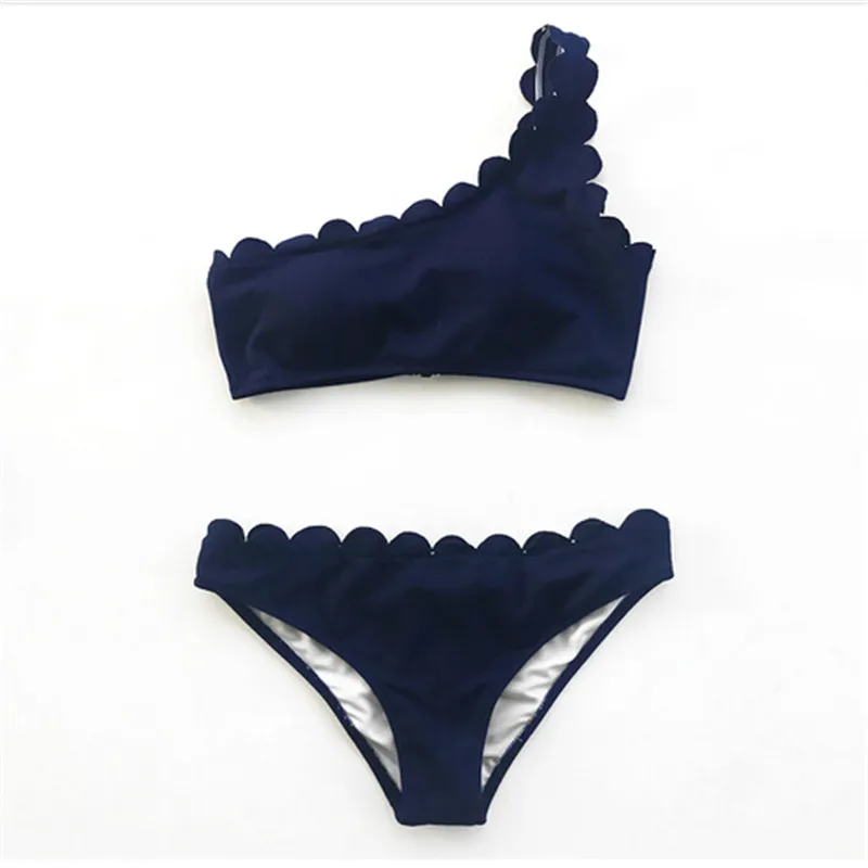 

One Shoulder Bikini Set Women Solid Sexy Two Pieces Swimwear Women 2019 New Beach Swimsuits