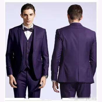 

3 Pieces Purple Slim Fit Groom mens suits Tuxedo 2017 fit Notched Lapel Men Wedding Prom Clothing Business Suit (Coat+Pant+Vest)
