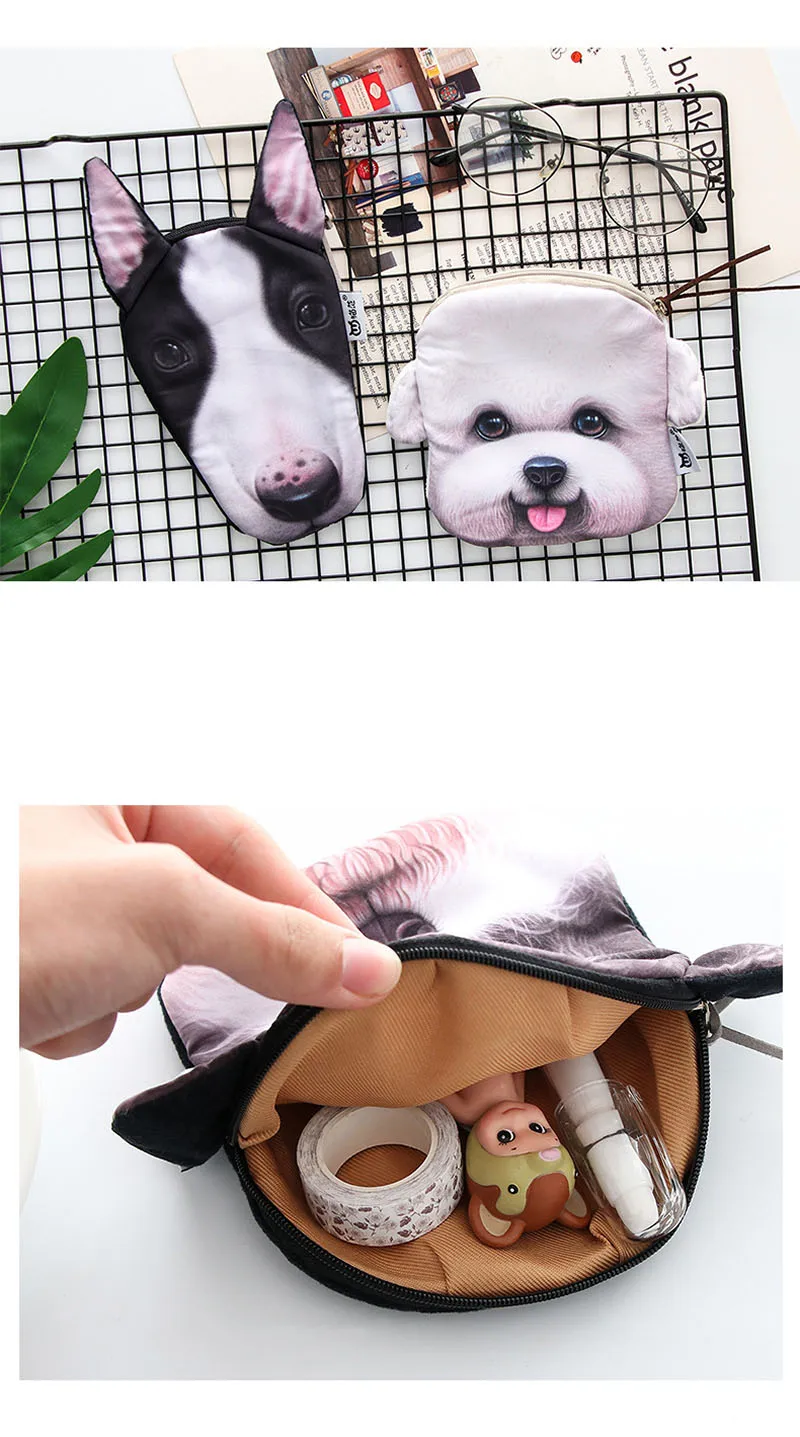 SLPF плюшевые игрушки 3D печать креативная Harajuku тканевая сумка милые животные плюшевые собаки молния монета ключ клатч дети мальчики девочки M03