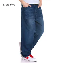 Plus Size Baggy Hip Hop Jeans Men Loose Straight Jeans Dance Skate Board Jeans Size 38 40 42 44 46