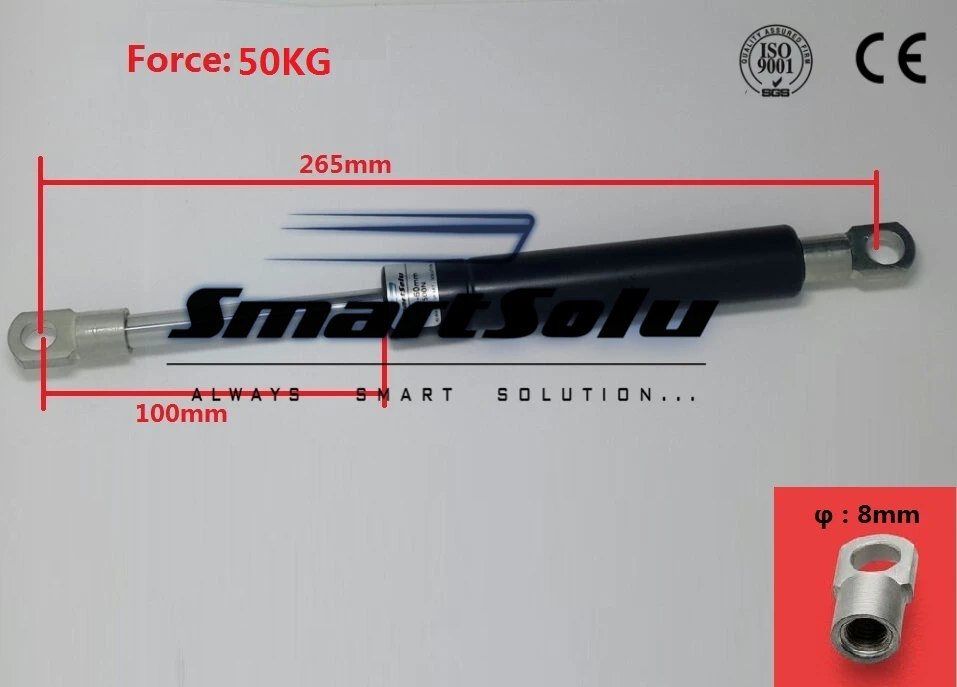 

Free Shipping 2pcs/lot 265mm Total length100mm StrokeBlack Tube Silver Tone Rod Lift Machinery Gas Spring Strut 50kg 490N Force