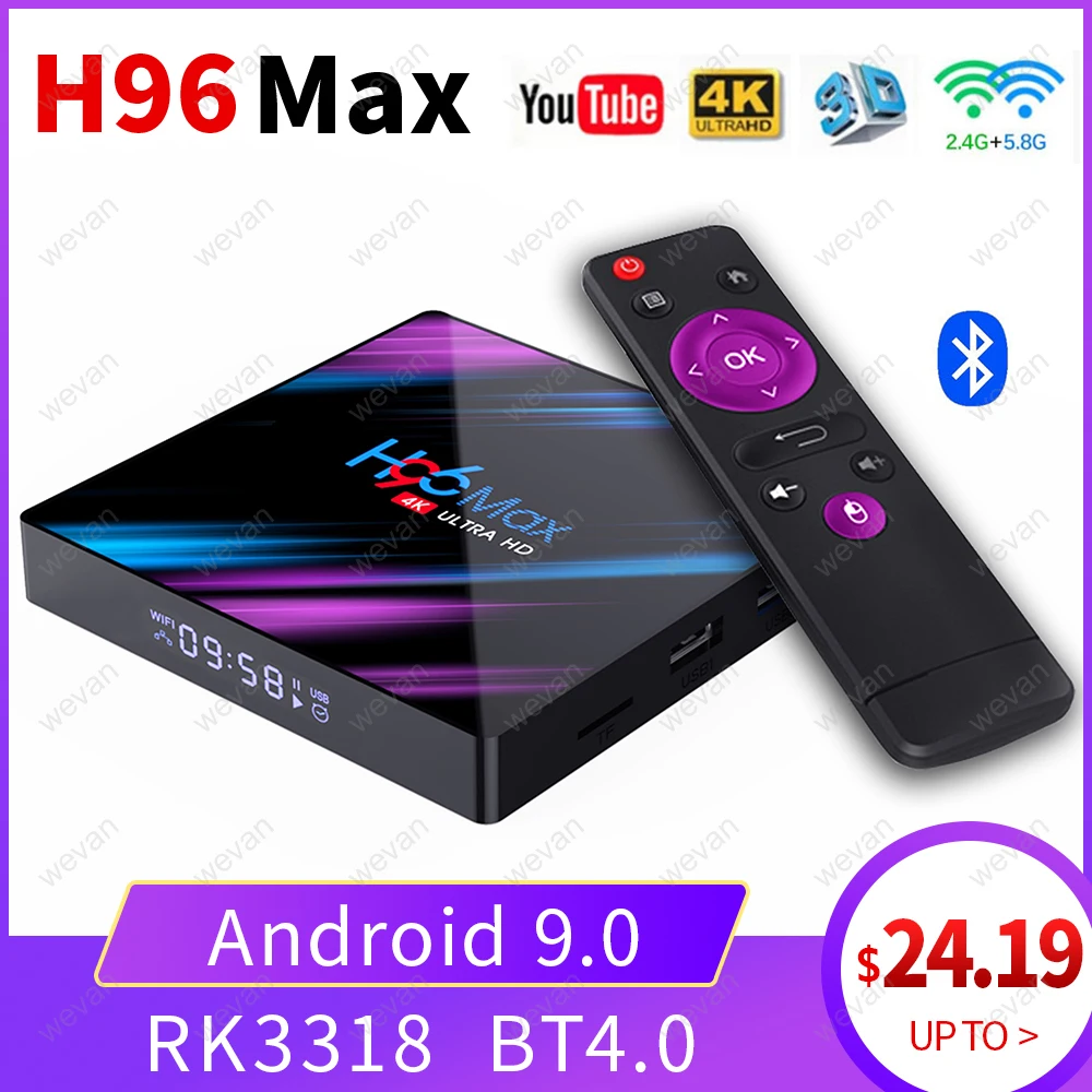 H96 MAX tv Box Android 9,0 2 ГБ/4 ГБ ОЗУ 16 Гб/32 ГБ/64 Гб Rockchip RK3318 H.265 4K Youtube Netflix Google Play Smart tv