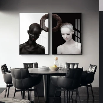 

WANGART Figure Decoration Art Abstract Black And White Girl Oil Painting Canvas Picture Living Room Bar Office Home Decor
